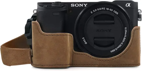Miniatura 8 de MegaGear MG1641 Ever Ready - Media funda de cuero genuino para cámara compatible con Sony Alpha A6100, A6400 - Negro