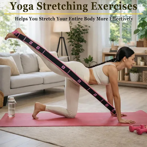 Miniatura 2 de Bandas de resistencia de fitness con asas, banda de resistencia para ejercicios de estiramiento y yoga, bandas ajustables para estiramiento de Rosa