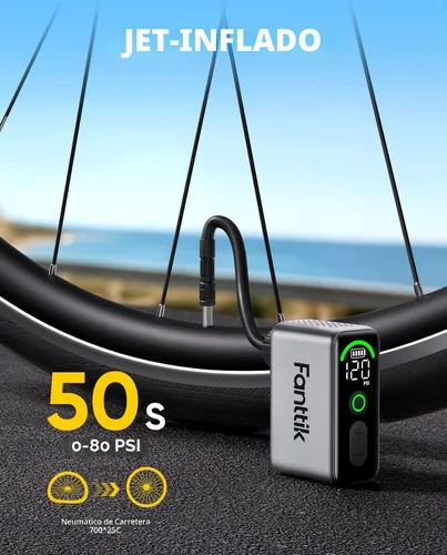 Miniatura 3 de Fanttik X10 Ace Tiny Mini bomba eléctrica para bicicleta, bomba de aire compacta de 120 PSI con válvula Presta y Schrader, bomba eléctrica