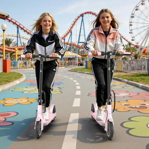 Miniatura 8 de WERHY Scooter eléctrico plegable para niños, motor de 350 W, alcance máximo de 12/16 millas, velocidad máxima de 19 MPH, neumático sólido de 8.5 Rosa