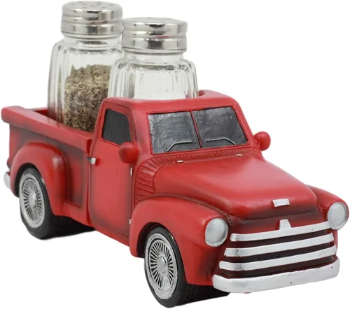 Ebros - Figura clásica de camioneta roja a la antigua usanza, para cocteleras de cristal y salero, decoración de cocina, estatua (S&P Shakers)