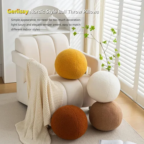 Miniatura 2 de Almohada de Bola de 11.8 Pulgadas, Almohadas Redondas Nórdicas de Lanzar Bouclé, Almohada de Bola con Forma de Esfera, Almohada Decorativa Redonda