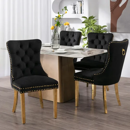 Miniatura 51 de SoarFlash Juego de 4 sillas de comedor de terciopelo, silla lateral de respaldo alto, silla lateral tapizada moderna de alta gama con capitoné