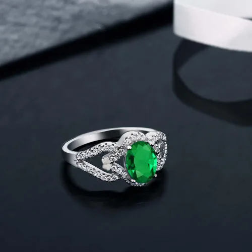 Miniatura 4 de Gem Stone King Anillo de plata de ley 925 con esmeralda simulada verde para mujer, 2.12 quilates (disponible en 5,6,7,8,9), Metal Gema, esmeralda