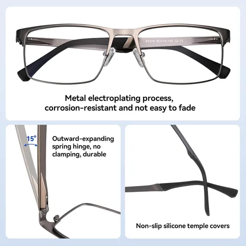 Miniatura 7 de Dollger Gafas de bloqueo de luz azul para hombres, gafas de juegos de computadora, rectangular, marco de metal, antifatiga ocular, protección ocular