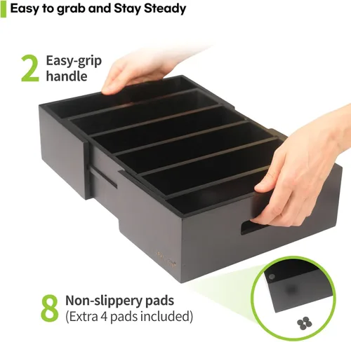 Miniatura 3 de CLEANCLUE Organizador Expandible de Gabinete de Cocina para Tapas de Contenedores de Almacenamiento de Alimentos, Organizador de Cajón de Bambú
