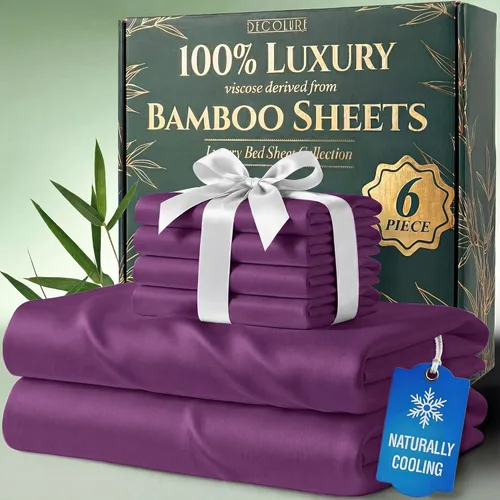 Miniatura 19 de DECOLURE Juego de sábanas 100% viscosa derivada de bambú, tamaño individual, sábanas de lujo de 4 piezas de enfriamiento natural, juego de cama