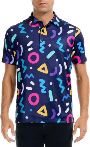Miniatura 74 de DEOLAX Camisa de golf para hombre, con estampado de moda, atlética, de manga corta, clásica, casual, ajuste seco, suave, para hombres