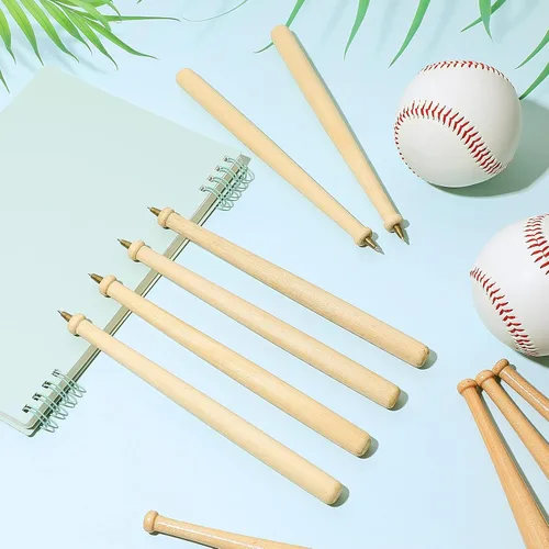 Miniatura 3 de Zonon 15 bolígrafos de madera para bate de béisbol, tinta negra, bola marrón, bola de madera, bolígrafos de escritura de bate de béisbol, fiesta