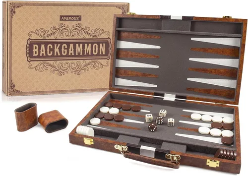 Miniatura 8 de AMEROUS Juego de Backgammon, Juego de Mesa Clásico de 11 Pulgadas con Estuche de Cuero, Tablero Plegable, Paquete de Regalo, Juego de Estrategia