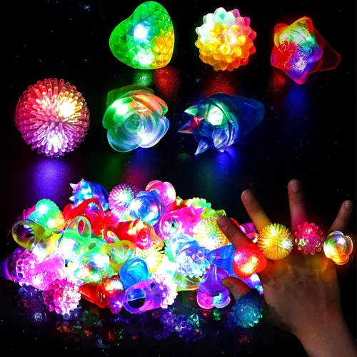 LovesTown 48 anillos iluminados, recuerdos de fiesta para niños, 6 estilos de anillos de luz LED, suministros de fiesta que brillan en la oscuridad