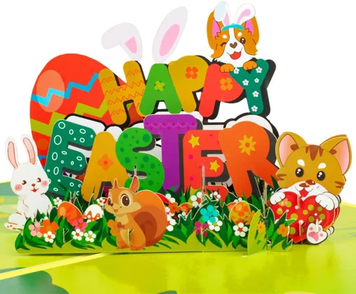 Miniatura 3 de Tarjetas emergentes de Pascua de Animal Garden, tarjeta de feliz Pascua, tarjeta de conejo de Pascua, tarjeta de felicitación de Pascua, tarjetas