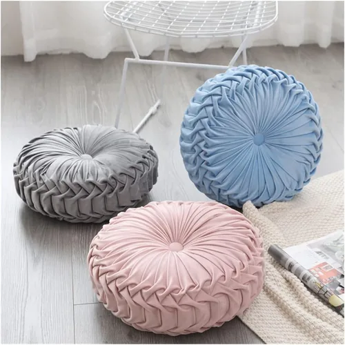 Miniatura 6 de Baiyuruodie Cojín redondo de terciopelo para sofá, cama y dormitorio, cojín decorativo (38cm, naranja)