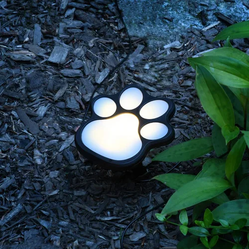 Miniatura 3 de Lumabase Luces solares para caminos con estampado de patas, juego de 4, color negro