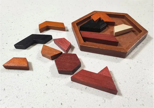 Miniatura 5 de Rompecabezas de madera hexagonal – Brain Teasers – Rompecabezas de rompecabezas para adultos y niños