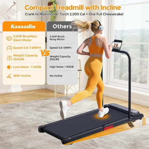 Miniatura 3 de KASSADIN Walking Pad with Handle Bar, 2026 Upgrade Portable Small Treadmill with Handles for Home Small, 3.0HP Under Desk Walking Pad Treadmill with
