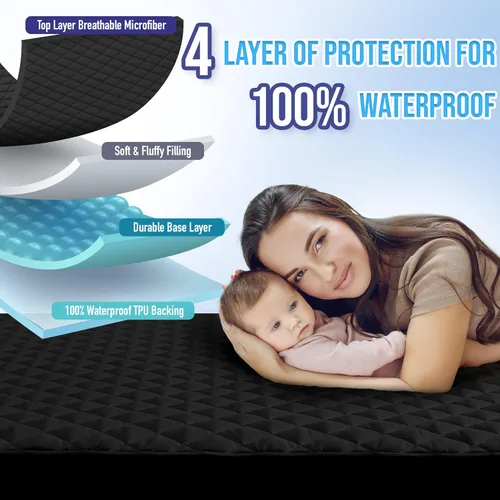 Miniatura 2 de HYLEORY - Protector de colchón impermeable tamaño queen, cubrecolchón acolchado transpirable, protector de colchón con bolsillo profundo de hasta 21