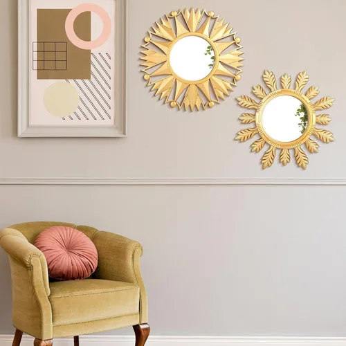 Miniatura 5 de Dandat 4 juegos de espejos de pared, pequeños espejos decorativos redondos bohemios colgantes para sala de estar, comedor, dormitorio, baño