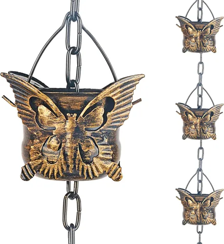 Miniatura 8 de Cadenas de Lluvia Adorafur para Canalones Exteriores de 1.75m Cadena de Atrapache de Lluvia de Cobre con 12 Tazas Decorativas de Reemplazo