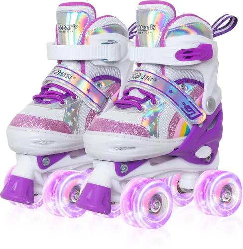 Miniatura 10 de Nattork - Patines de ruedas para niñas, patines cuádruples ajustables en 4 tallas con todas las ruedas iluminadas - El mejor regalo de cumpleaños