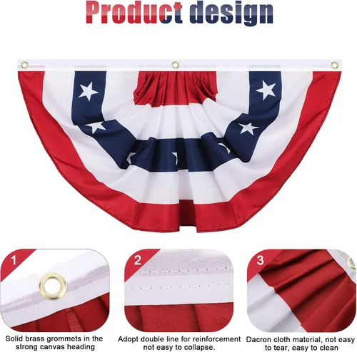 Miniatura 3 de Tatuo Paquete de 6 banderas de abanico plisadas estadounidenses de 1.5 x 3 pies, decoraciones patrióticas del 4 de julio, bandera de Estados Unidos