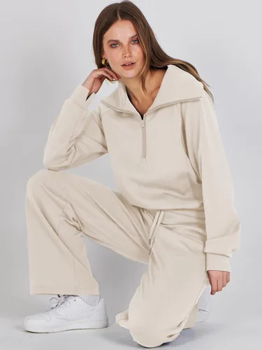 Miniatura 7 de Prinbara Conjunto de 2 piezas para mujer, conjunto de descanso para otoño, sudadera de gran tamaño, pantalón de pierna ancha, casual, conjunto