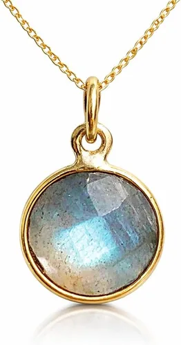 Miniatura 27 de Collar con colgante redondo, piedras preciosas naturales, labradorita, piedra lunar arcoíris, cristal, cuarzo rosa, amatista, citrino, plata de ley