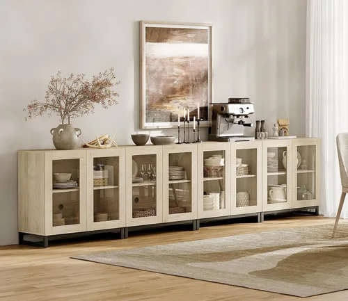 Miniatura 10 de WAMPAT - Gabinetes de aparador con puertas de vidrio, aparador moderno con estante ajustable, gabinete de almacenamiento para barra de café