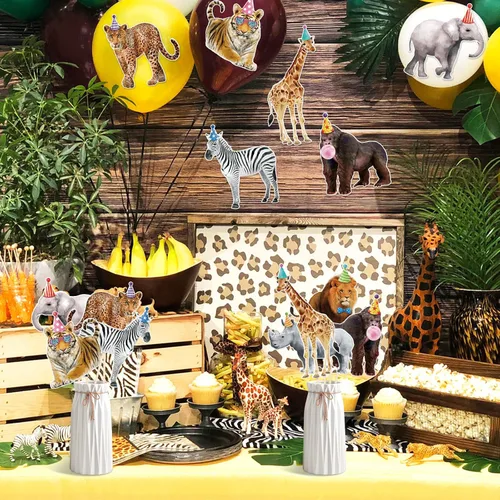 Miniatura 6 de Decoraciones de fiesta de animales de safari, centro de mesa de animales de la selva, recortes para cumpleaños, baby shower, suministros de fiesta