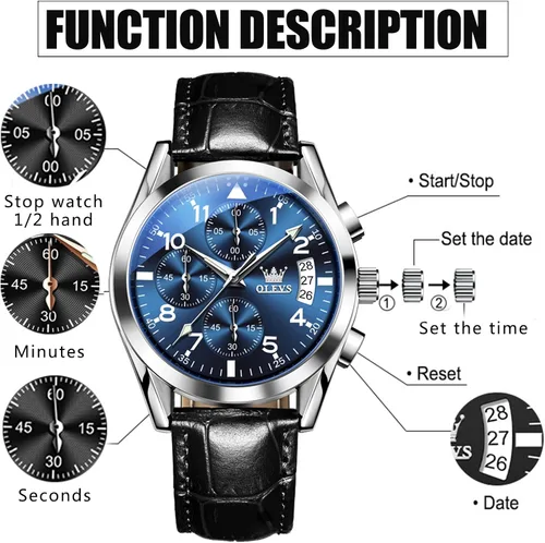 Miniatura 7 de OLEVS Relojes de hombre de cuero marrón con fecha, relojes casuales para hombre, relojes de cara grande para hombre, cronógrafo para hombre, reloj