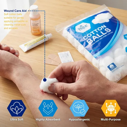 Miniatura 2 de MED PRIDE Bolas de algodón, 300 unidades, 100% algodón puro, ultra suaves y altamente absorbentes, no estériles multiusos bolas de algodón