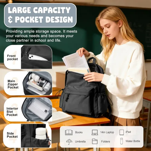 Miniatura 3 de VECAVE - Mochila ligera para mujeres y hombres, mochila de viaje casual para portátil, A-Negro, Grande, Mochila