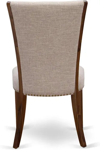 Miniatura 7 de East West Furniture VEP8T04 Verona Parsons - Juego de 2 sillas de comedor tapizadas de tela de lino marrón claro con ribete de clavo, color nogal