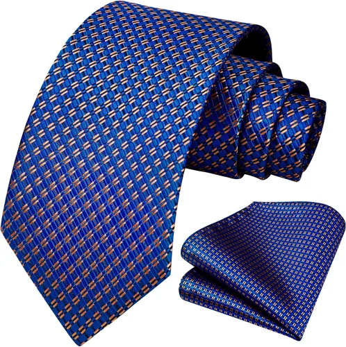 Miniatura 167 de HISDERN Conjunto de corbata a cuadros a cuadros pañuelo tejido clásico formal para hombre corbata y bolsillo cuadrado