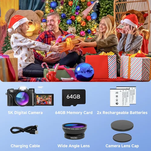 Miniatura 7 de Cámara Digital, Cámaras Digitales UHD 75MP 5K para Fotografía con WiFi, Tarjeta SD de 64GB Cámara de Viaje para Vlogging para YouTube, Con Pantalla