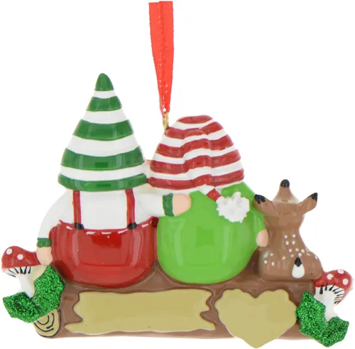 Miniatura 2 de Adorno personalizado en 3D de nuestra primera Navidad 2025 Adornos personalizados de gnomos para parejas en troncos, hongo y setas, adorno 2025