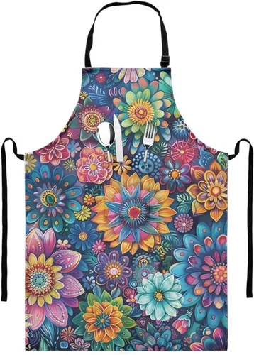 Miniatura 44 de GIFTPUZZ Delantal de chef para mujer con lazo largo y bolsillo frontal con correas