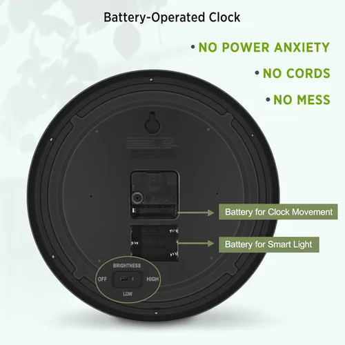 Miniatura 5 de WallarGe Reloj de pared con luz nocturna para dormitorio, reloj de pared iluminado silencioso que brilla en la oscuridad, funciona