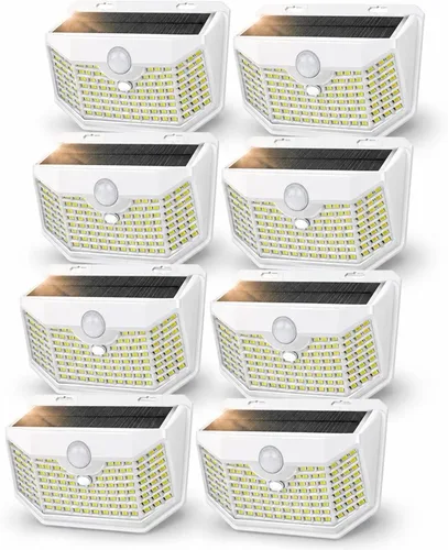 Miniatura 19 de HMCITY 120 luces LED solares para exteriores con sensor de movimiento y 3 modos de iluminación, IP65 impermeables, luces solares de pared anchas