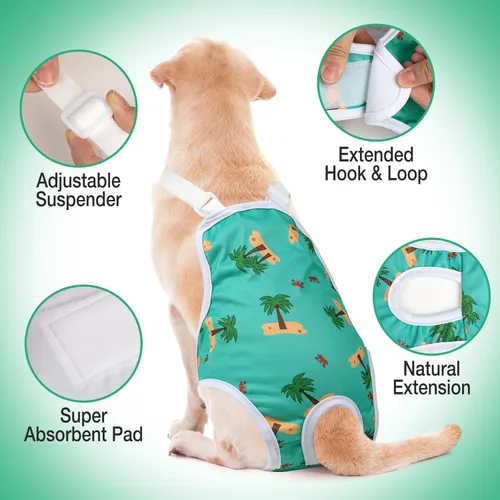 Miniatura 2 de Jollywoods Paquete de 3 Pañales Lavables para Perras Tipo Enterizo Bragas Sanitarias con Tirantes Ajustables, Pañales Fijos Reutilizables