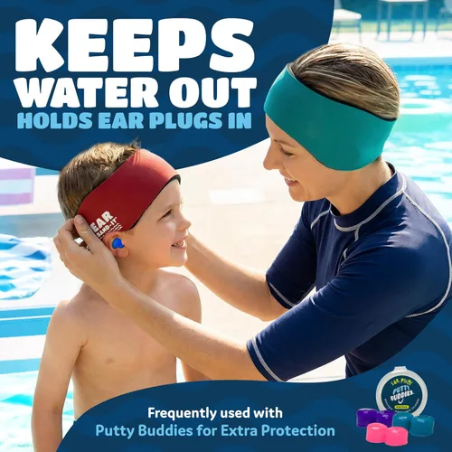 Miniatura 3 de Vinchas de natación EAR BAND-IT, tamaño PEQUEÑO (de°1°a°3°años), inventado por un médico. Mantiene el agua fuera y los tapones de oído en su lugar.