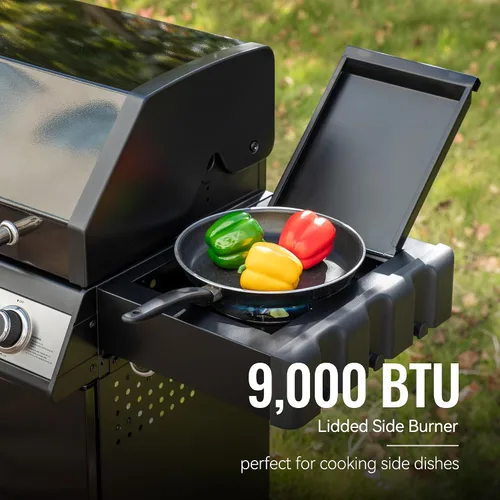 Miniatura 6 de SG5003H - Parrilla de gas de 4 quemadores con quemador lateral con tapa, parrilla de gas propano estilo gabinete, salida de 49,000 BTU para patio al