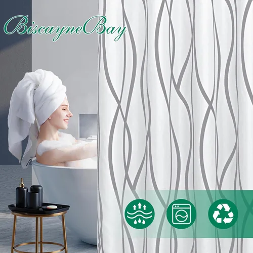Miniatura 3 de Biscaynebay Cortina de baño de tejido texturizado con estampado dinámico Gris Plata