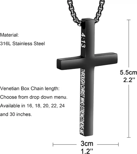 Miniatura 5 de Collar con dije de cruz cristiana para hombre de acero inoxidable chapado en oro o plata, o negro religioso y minimalista, para joyería de bautismo