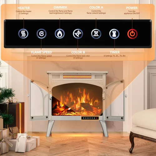 Miniatura 3 de R.W.FLAME Calentador de Chimenea Eléctrico de 25" con Control Remoto, Estilo Catedral, Diferentes Efectos de Llama y Colores de Juego de Troncos
