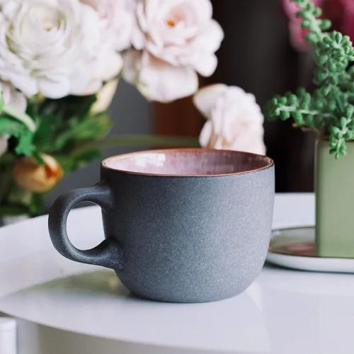 Miniatura 8 de BTAT - Juego de tazas de café de porcelana, 14 onzas (14.0 fl oz), paquete de 6, tazas de café de cerámica, negro mate exterior y colorido