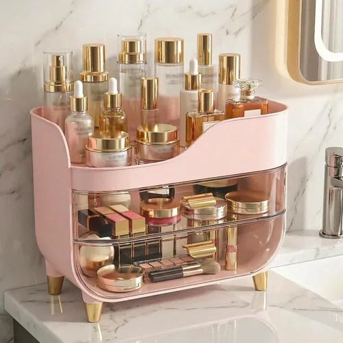 Organizador de maquillaje para tocador con cajones grandes y suaves, organizador de cuidado de la piel extra grande para encimera de baño y tocador,