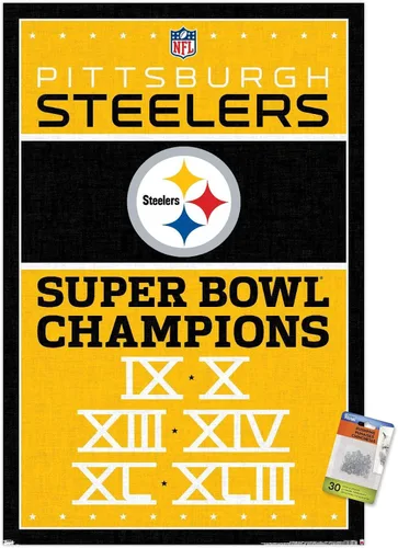 Miniatura 6 de Trends International NFL Pittsburgh Steelers - Póster de pared de Champions 13, 14.72 x 22.37 pulgadas, paquete de póster premium y alfiler