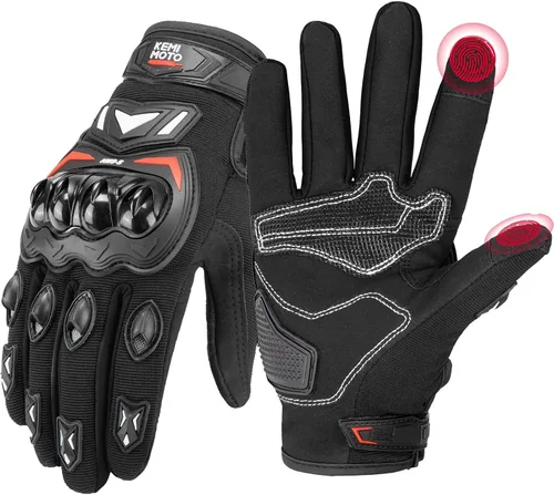 KEMIMOTO - Guantes de motocicleta para hombre, guantes de ciclismo para pantalla táctil, para deportes al aire libre, en carretera, vehículo Negro