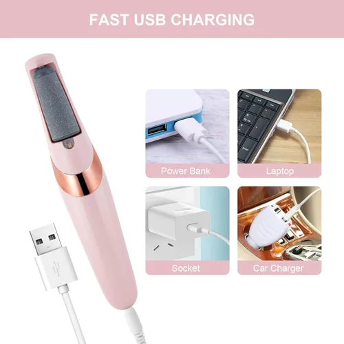 Miniatura 4 de AOOWU Lima eléctrica para pies, removedor de callos de pies recargable por USB con 2 velocidades de rodillos de repuesto y luces LED, herramientas
